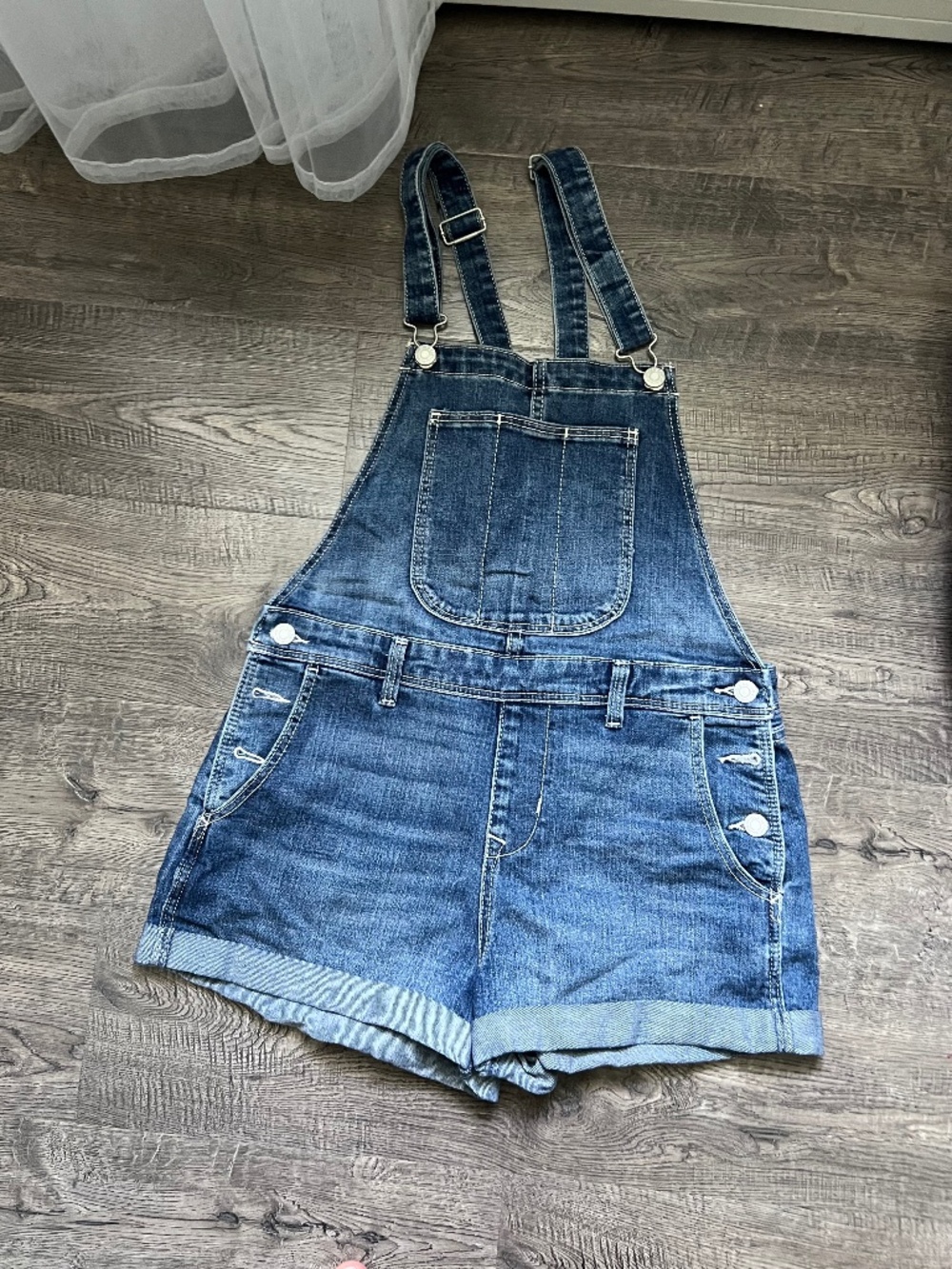 Denim overall shorts
